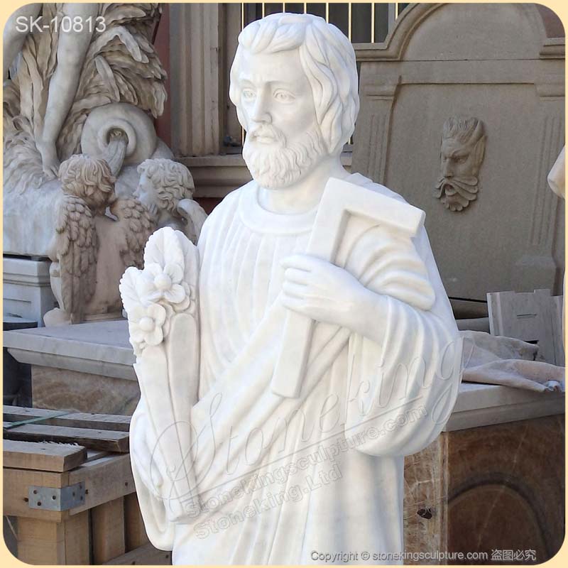 Catholic Outdoor Hand Carved White Marble Saint Joseph Statue for Church and Home for sale