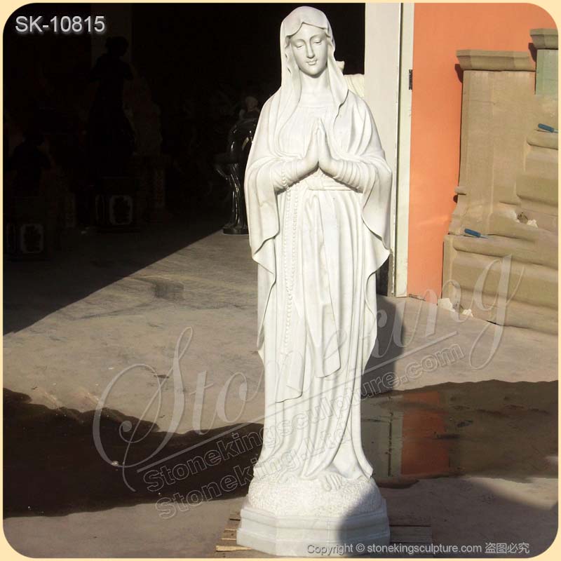 Catholic Outdoor Hand Carved Life Size White Marble Our Lady of Lourdes Statue for sale