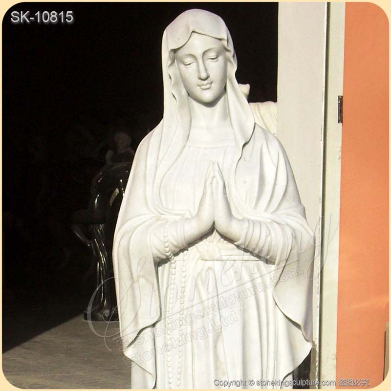 Catholic Outdoor Hand Carved Life Size White Marble Our Lady of Lourdes Statue for sale