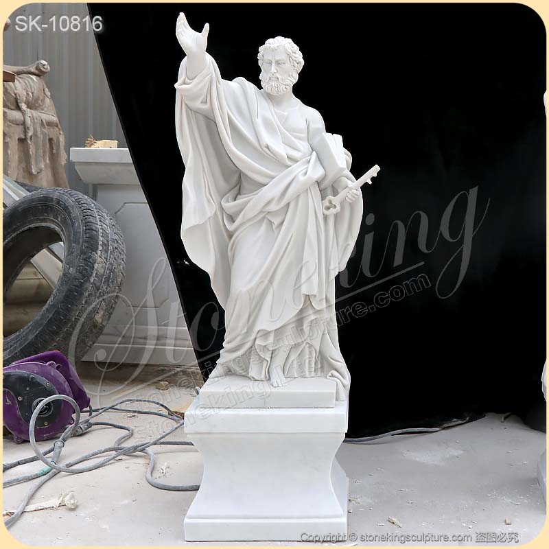 Religious Hand Carved White Marble Saint Peter Statue for Church and Home Decor for sale