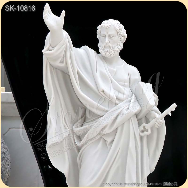 Religious Hand Carved White Marble Saint Peter Statue for Church and Home Decor for sale