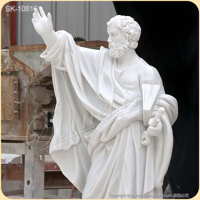 Religious Hand Carved White Marble Saint Peter Statue for Church and Home Decor for sale