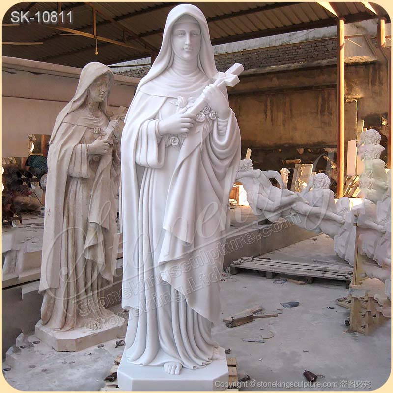 Catholic Hand Carved Life Size Marble St. Teresa of Avila Statue for Church for sale