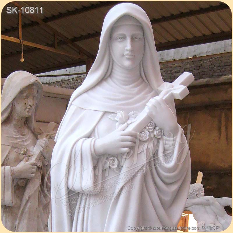 Catholic Hand Carved Life Size Marble St. Teresa of Avila Statue for Church for sale