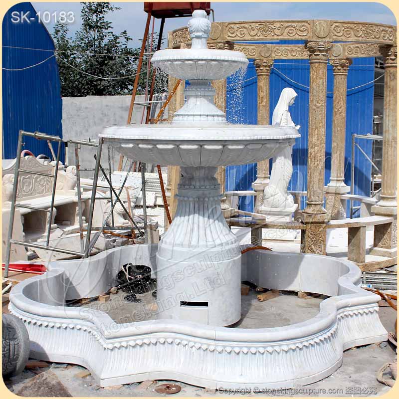 Outdoor Marble 2 Tier Water Fountain with Pool for Garden or Patio Decor for sale