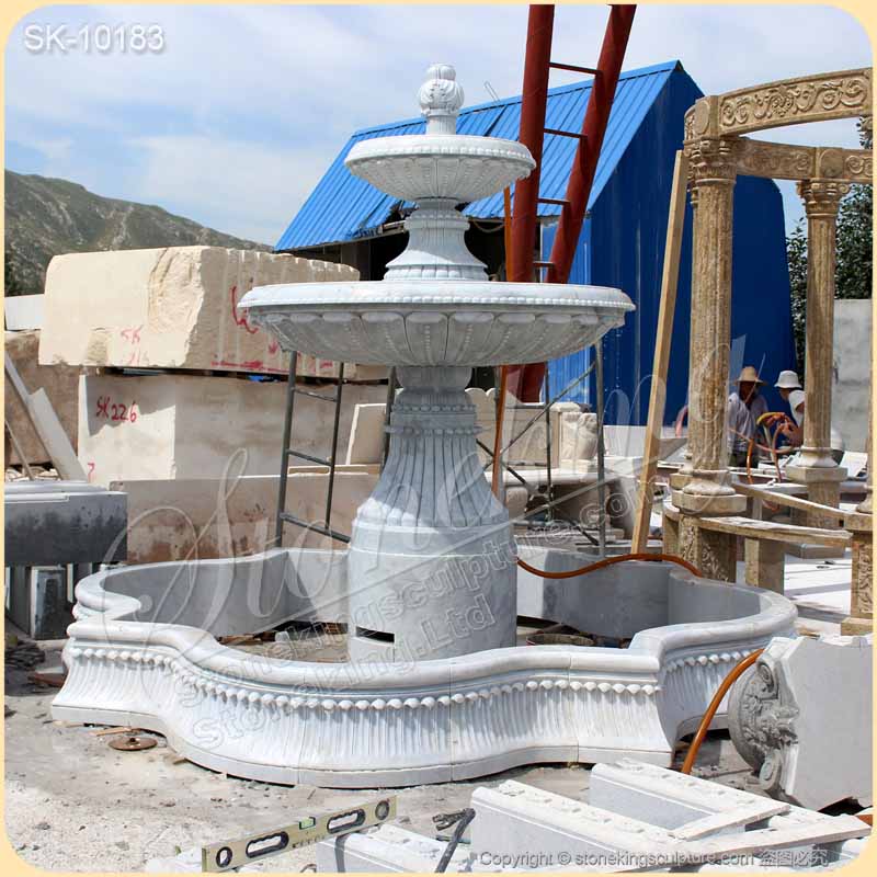 Outdoor Marble 2 Tier Water Fountain with Pool for Garden or Patio Decor for sale