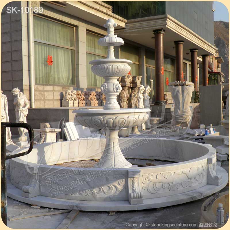 Factory Supply Large White Marble Tiered Water Fountain for Outdoor Garden for sale