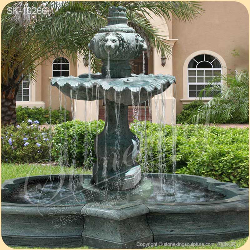 High Quality Green Marble Lion Head Water Fountain for Outdoor Garden or Patio for sale