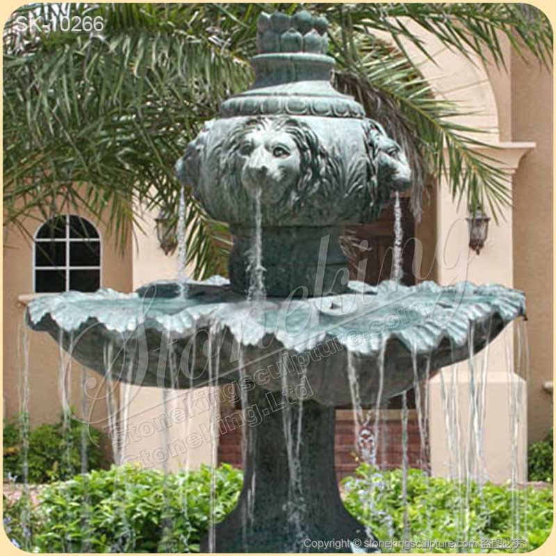 High Quality Green Marble Lion Head Water Fountain for Outdoor Garden or Patio for sale