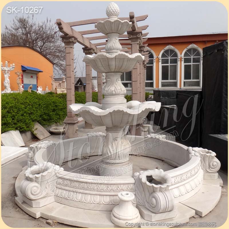 Outdoor Large White Marble 3 Tier Garden Fountain for Landscaping for sale