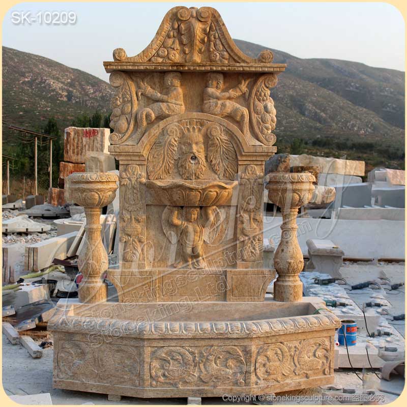 Manufacturer Hand Carved Large Marble Wall Water Fountain for Outdoor Decor for sale