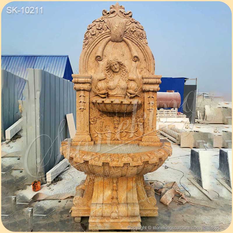 Hand Carved Solid Marble Outdoor Wall Water Fountain for Garden and Home for sale