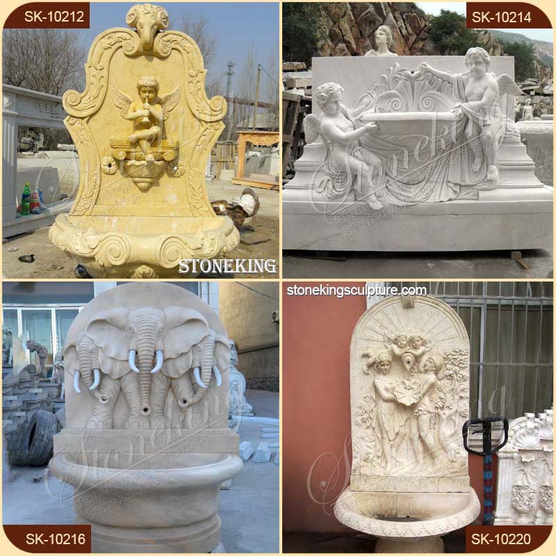 Hand Carved Solid Marble Outdoor Wall Water Fountain for Garden and Home for sale