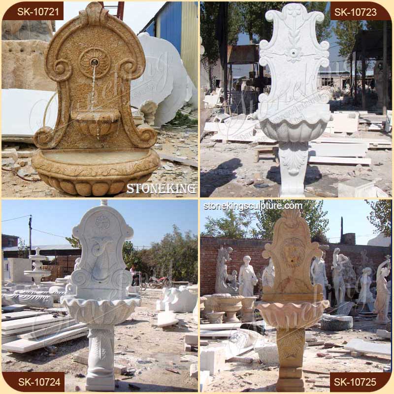 Hand Carved Solid Marble Outdoor Wall Water Fountain for Garden and Home for sale