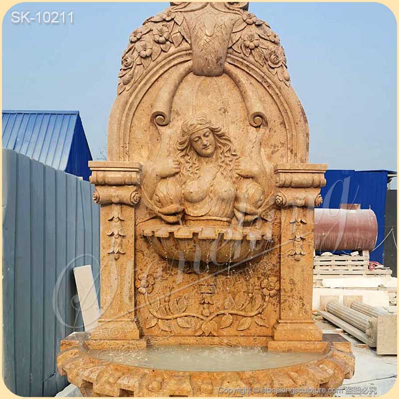 Hand Carved Solid Marble Outdoor Wall Water Fountain for Garden and Home for sale