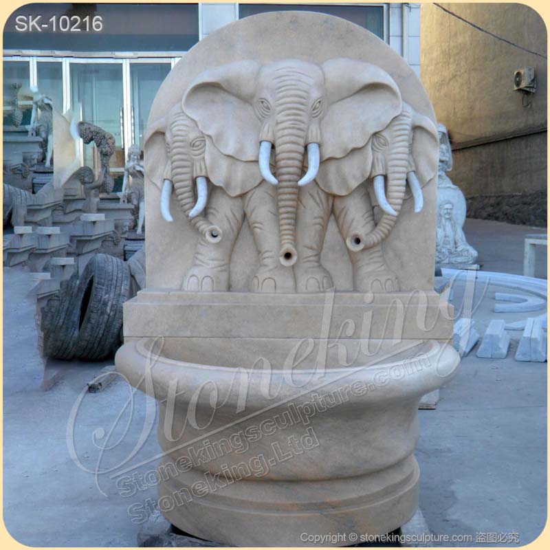 Wholesale Marble Modern Outdoor Wall Fountain With Elephants for Courtyard for sale