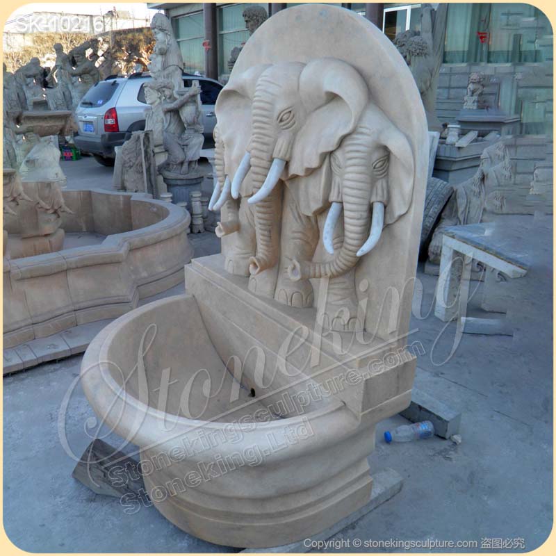 Wholesale Marble Modern Outdoor Wall Fountain With Elephants for Courtyard for sale