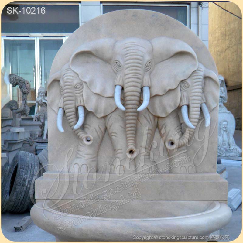 Wholesale Marble Modern Outdoor Wall Fountain With Elephants for Courtyard for sale