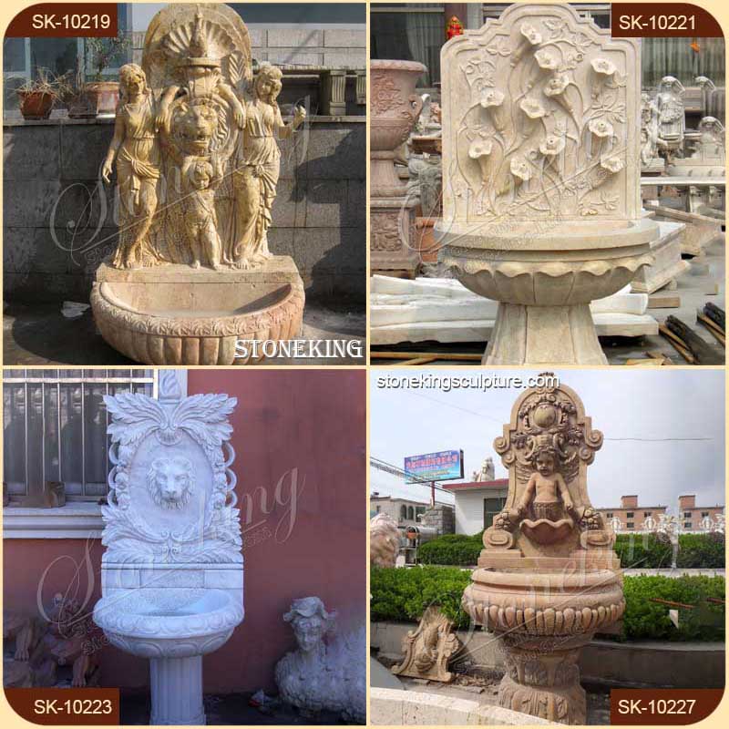 Factory Price Outdoor Yellow Marble Lion Wall Fountain for Garden and Patio for sale