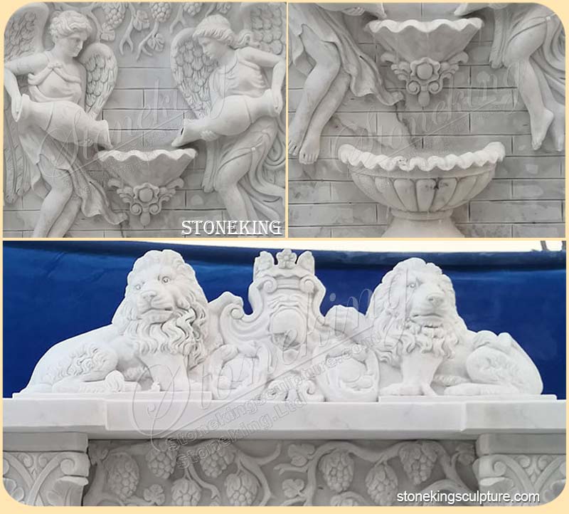 Hand Carved White Marble Exterior Wall Fountain for Garden and Backyard Decor for sale