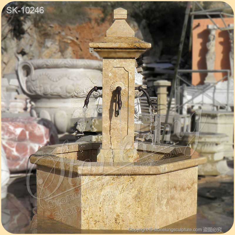 Manufacturer Yellow Travertine Stone Antique Water Fountain for Outdoor Gardens and Courtyard for sale