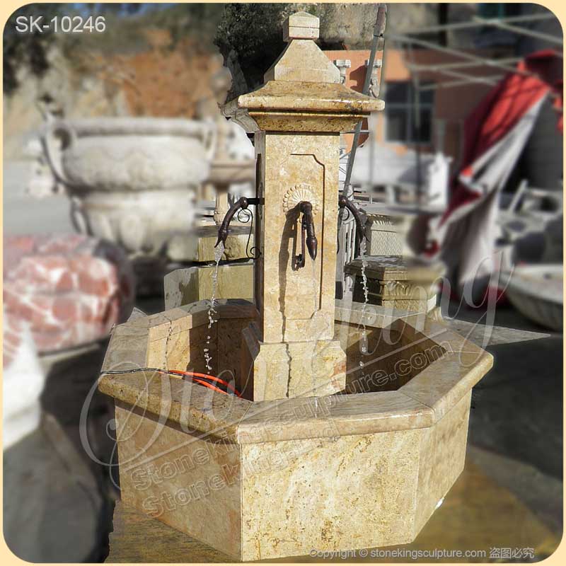 Manufacturer Yellow Travertine Stone Antique Water Fountain for Outdoor Gardens and Courtyard for sale