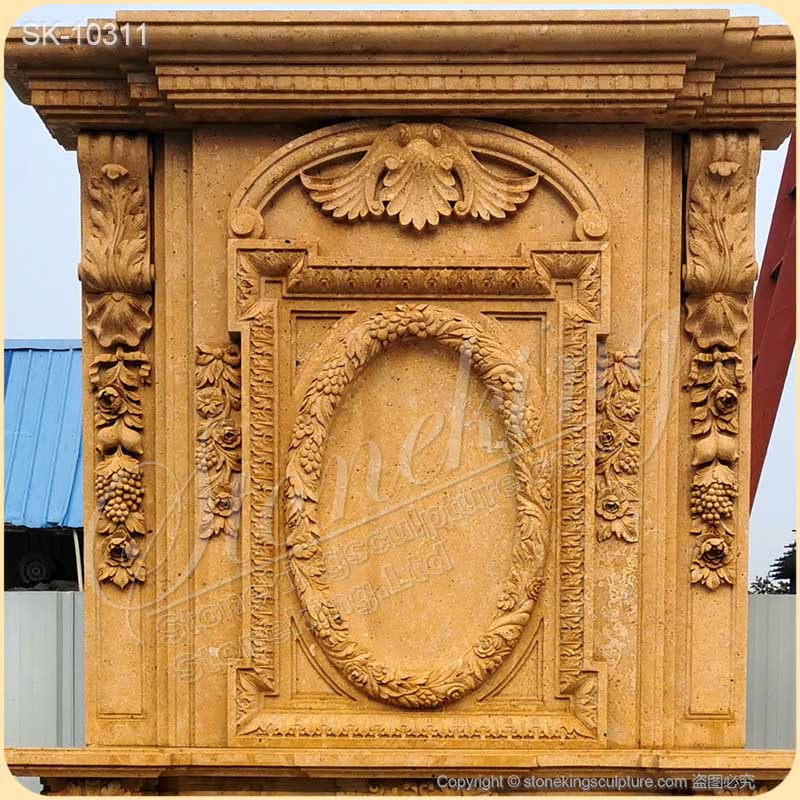 Manufacturer Overmantel of Yellow Travertine Stone Fireplace Mantel for Living Room for sale