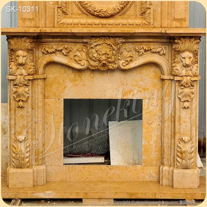 Manufacturer Overmantel of Yellow Travertine Stone Fireplace Mantel for Living Room for sale