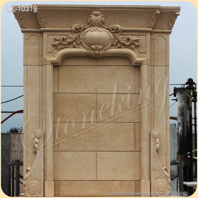 Factory Price Overmantel Beige Marble High Ceiling Fireplace for Living Room for sale