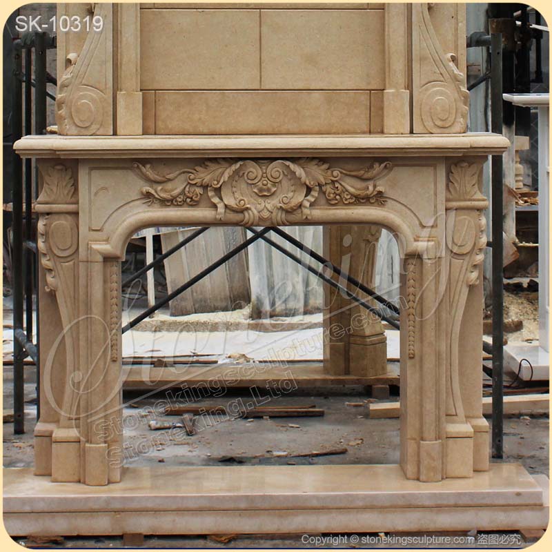 Factory Price Overmantel Beige Marble High Ceiling Fireplace for Living Room for sale