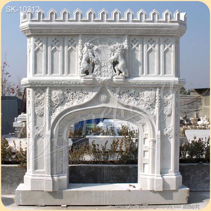 Overmantel White Marble Custom Fireplace Surround Mantel Shelf for Home Decor for sale