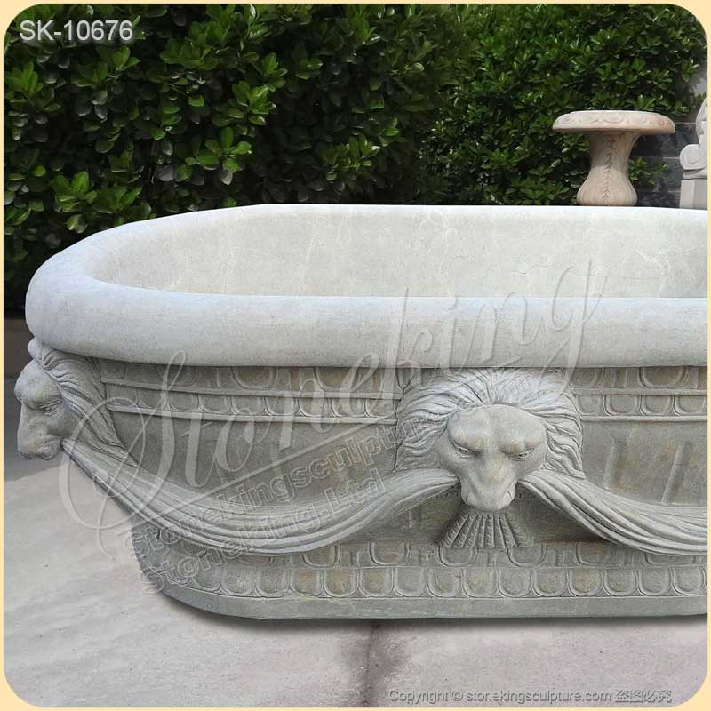 Wholesale Hand Carved Freestanding Oval Natural Stone Bathtub with Lion Head for sale