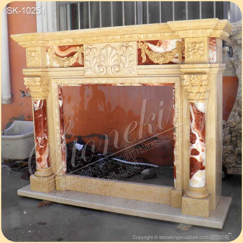 Manufacturer Hand Carved Marble Decorative Fireplace Surround with Columns for sale