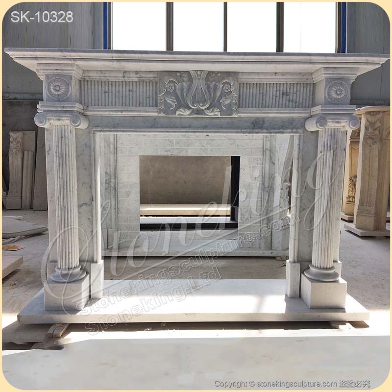 Factory Supplier Solid White Marble Victorian Fireplace Mantel for Living Room for sale