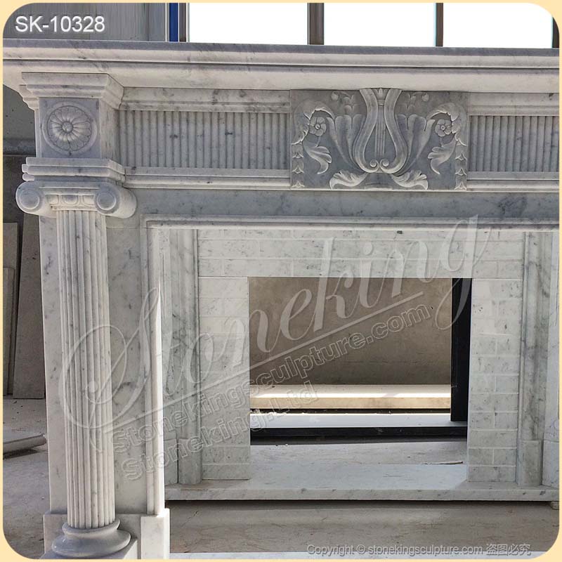 Factory Supplier Solid White Marble Victorian Fireplace Mantel for Living Room for sale