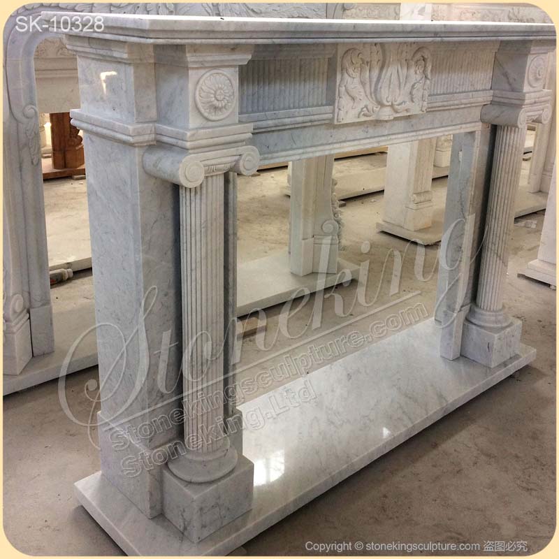 Factory Supplier Solid White Marble Victorian Fireplace Mantel for Living Room for sale