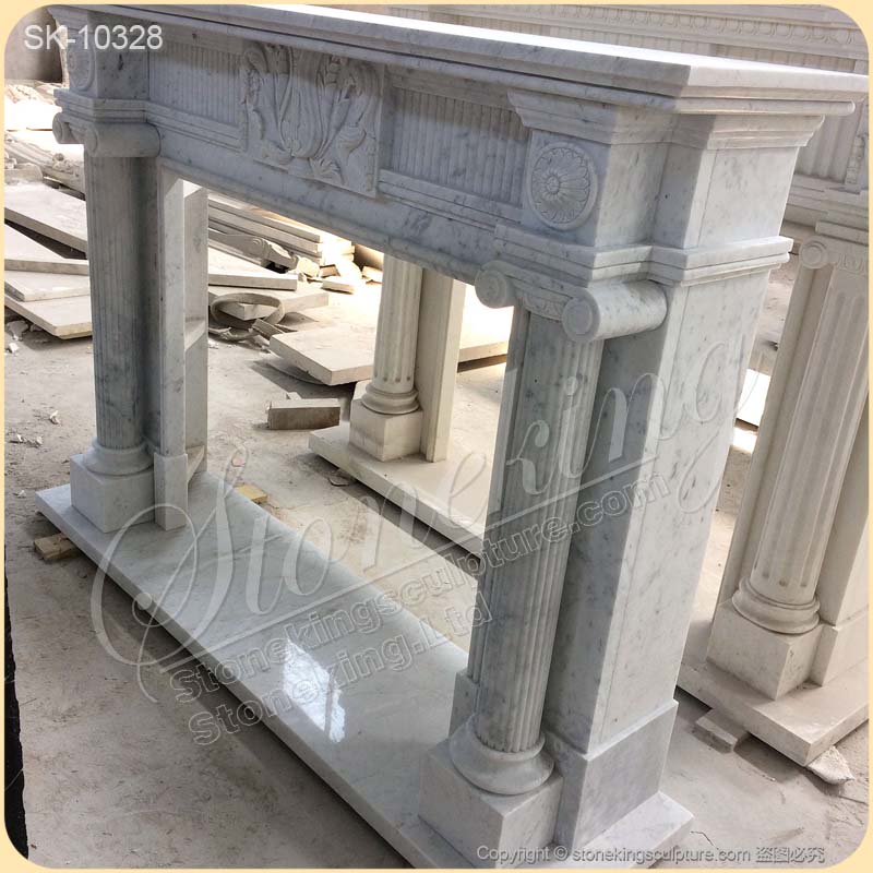 Factory Supplier Solid White Marble Victorian Fireplace Mantel for Living Room for sale