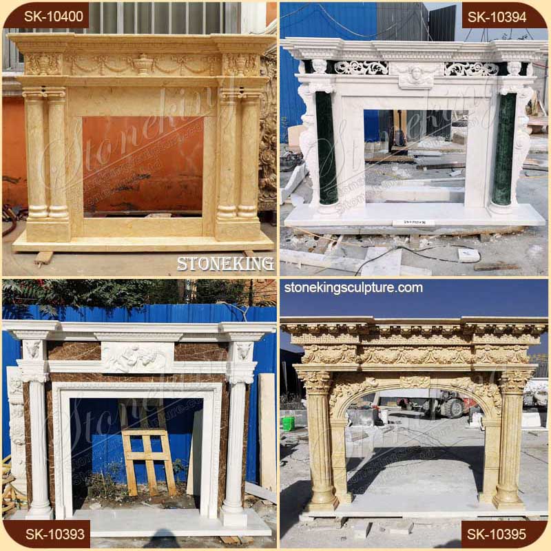 Factory Supplier Solid White Marble Victorian Fireplace Mantel for Living Room for sale