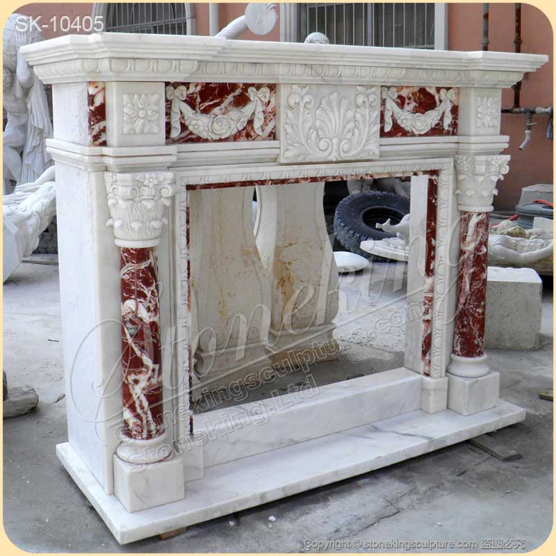 High Quality Solid Marble Victorian Fireplace Surround with Corinthian Columns for sale