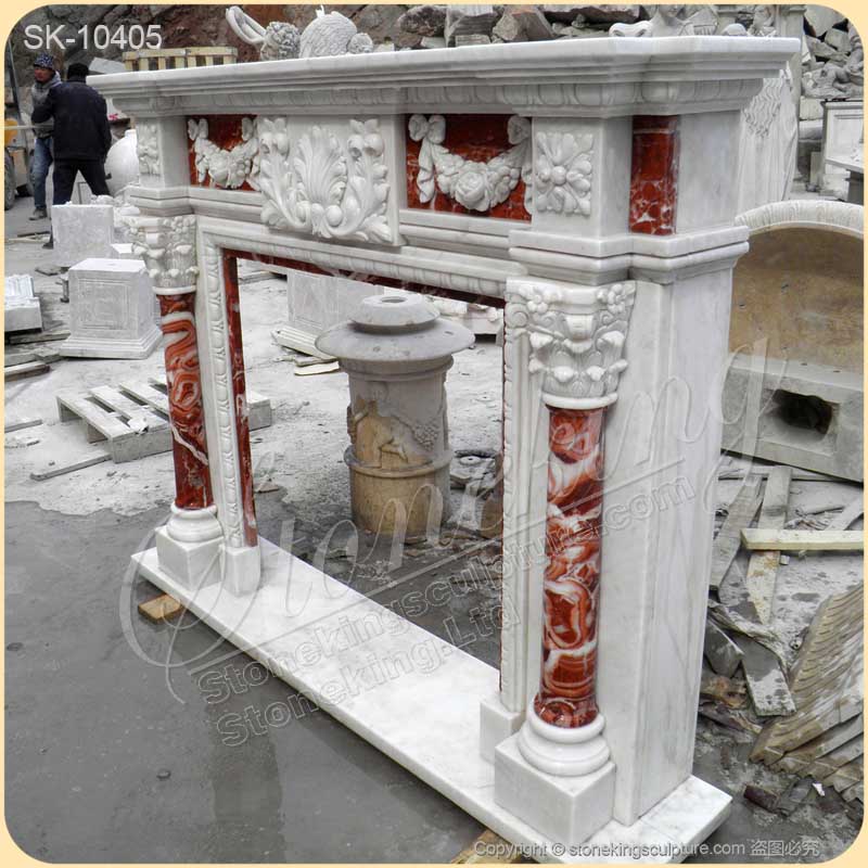 High Quality Solid Marble Victorian Fireplace Surround with Corinthian Columns for sale