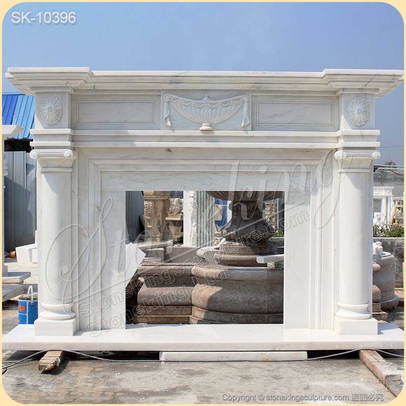 Factory Supply Modern Solid White Marble Fireplace Mantel Shelf for Living Room for sale