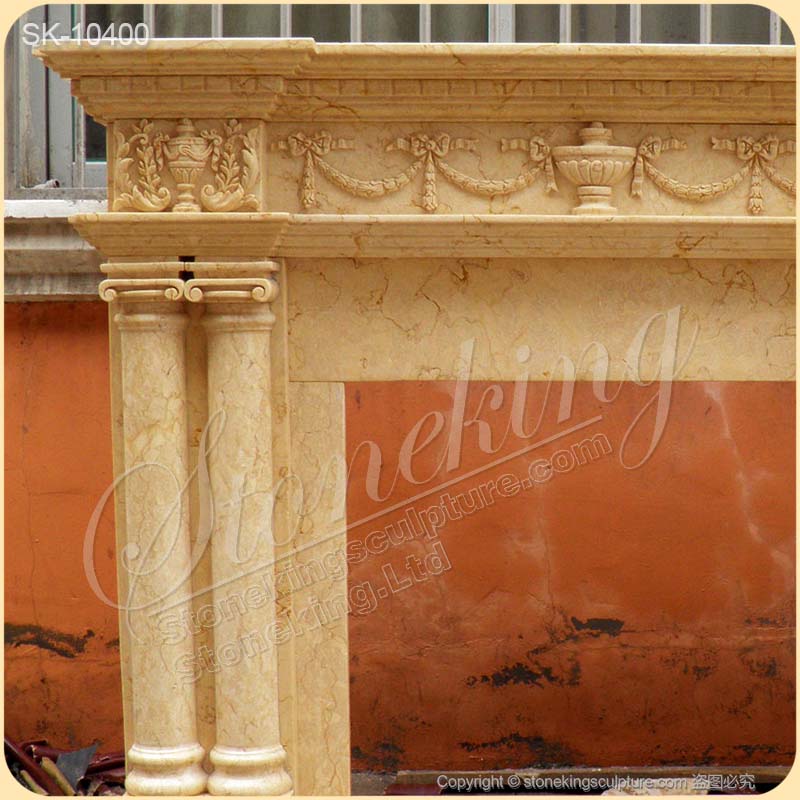 Manufacturer Egyptian Beige Marble Traditional Fireplace Mantel Decor for Living Room for sale