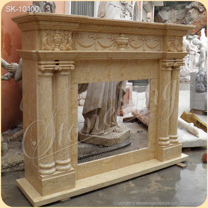 Manufacturer Egyptian Beige Marble Traditional Fireplace Mantel Decor for Living Room for sale