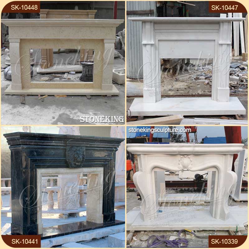 Manufacturer Egyptian Beige Marble Traditional Fireplace Mantel Decor for Living Room for sale