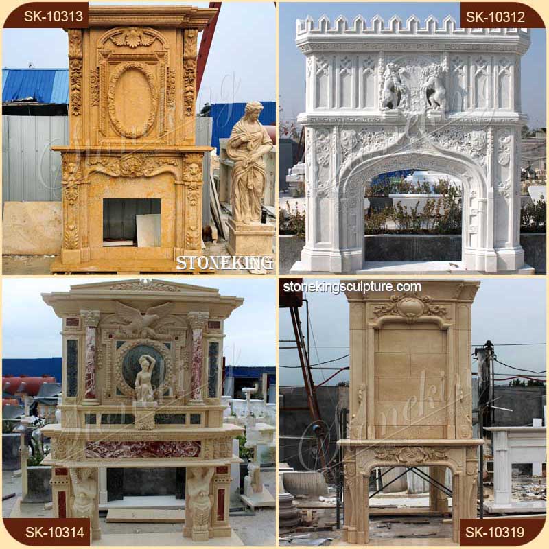 Manufacturer Egyptian Beige Marble Traditional Fireplace Mantel Decor for Living Room for sale