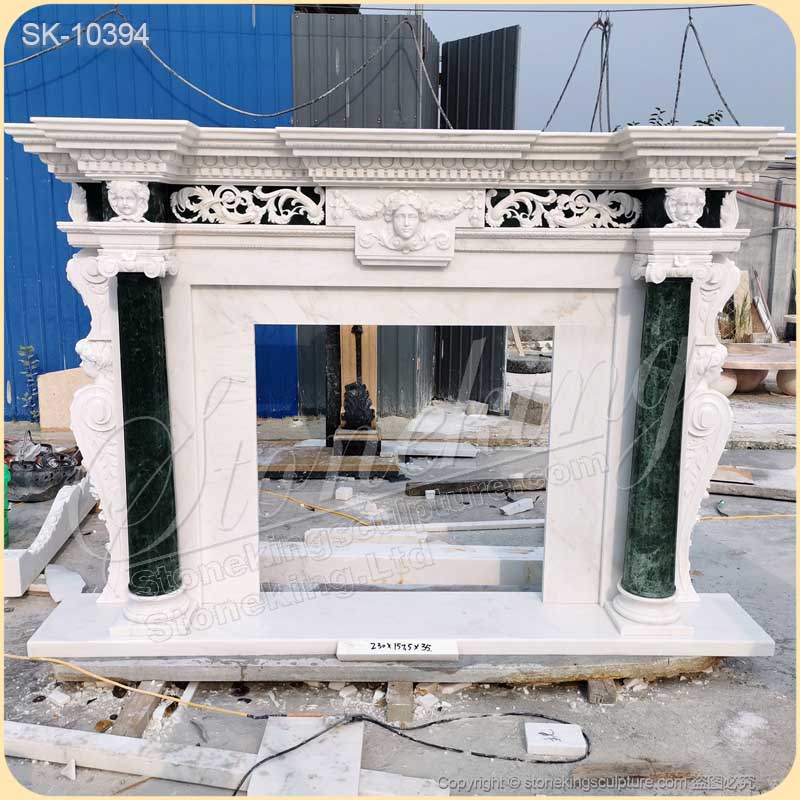 Home Decoration Luxury Solid Marble Custom Fireplace Mantel Shelf with Columns for sale