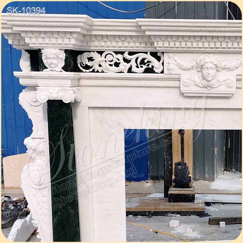 Home Decoration Luxury Solid Marble Custom Fireplace Mantel Shelf with Columns for sale