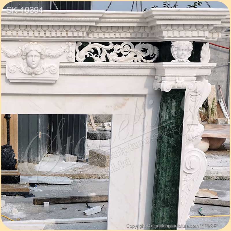 Home Decoration Luxury Solid Marble Custom Fireplace Mantel Shelf with Columns for sale