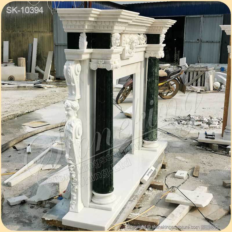 Home Decoration Luxury Solid Marble Custom Fireplace Mantel Shelf with Columns for sale