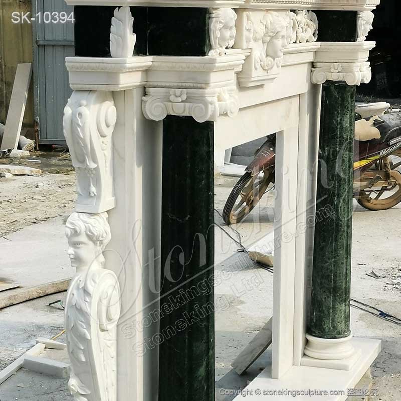 Home Decoration Luxury Solid Marble Custom Fireplace Mantel Shelf with Columns for sale